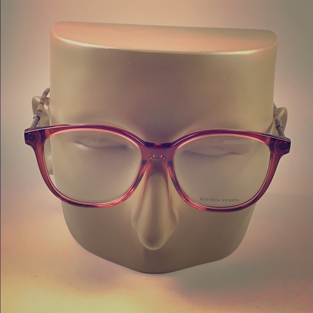 Bottega Veneta Pink Transparent Round Optical Glasses